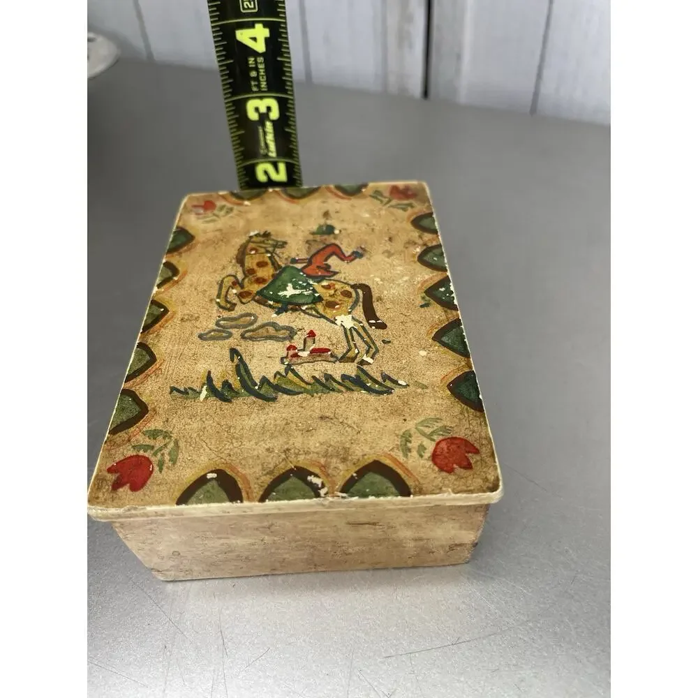 Vintage Horse Flower Wooden Hand Painted Trinket Jewelry Box Decor